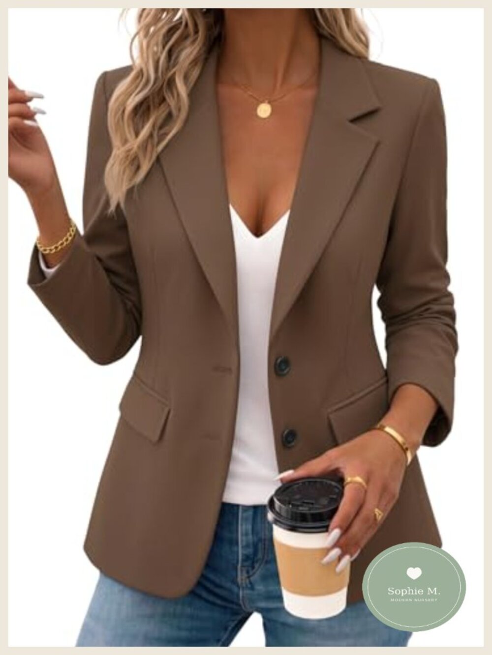 Mina Self Women's Blazer Slim Fitted Notch Collar Long Sleeve Business Casual